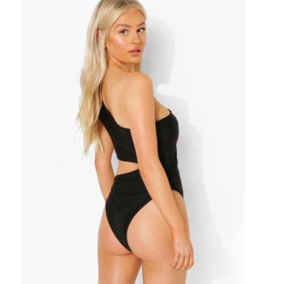 NWT Cut Out One Shoulder Swimsuit Blk sz 6p - Picture 2 of 6